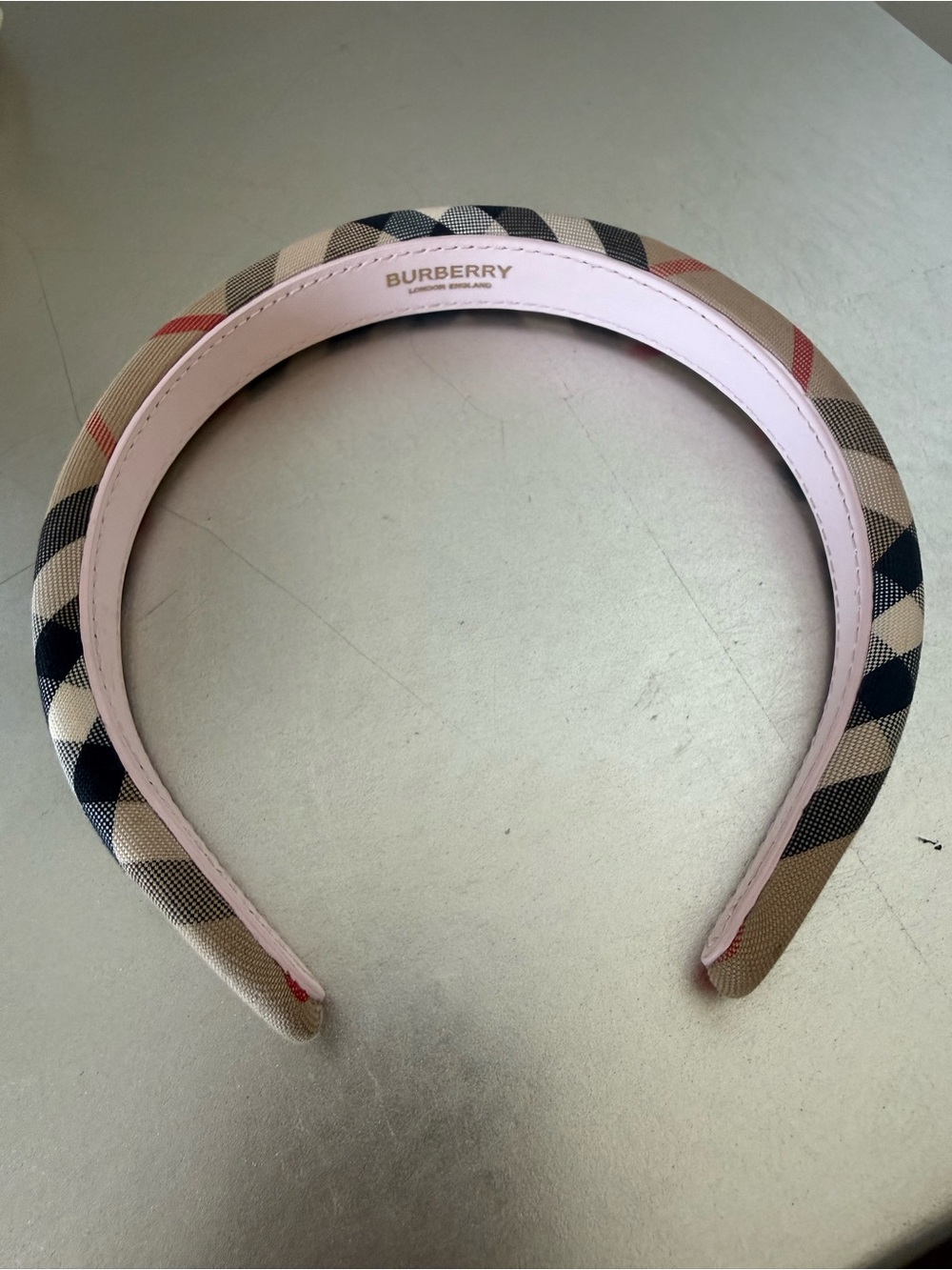 Burberry Beige Check Headband with Pink Trim